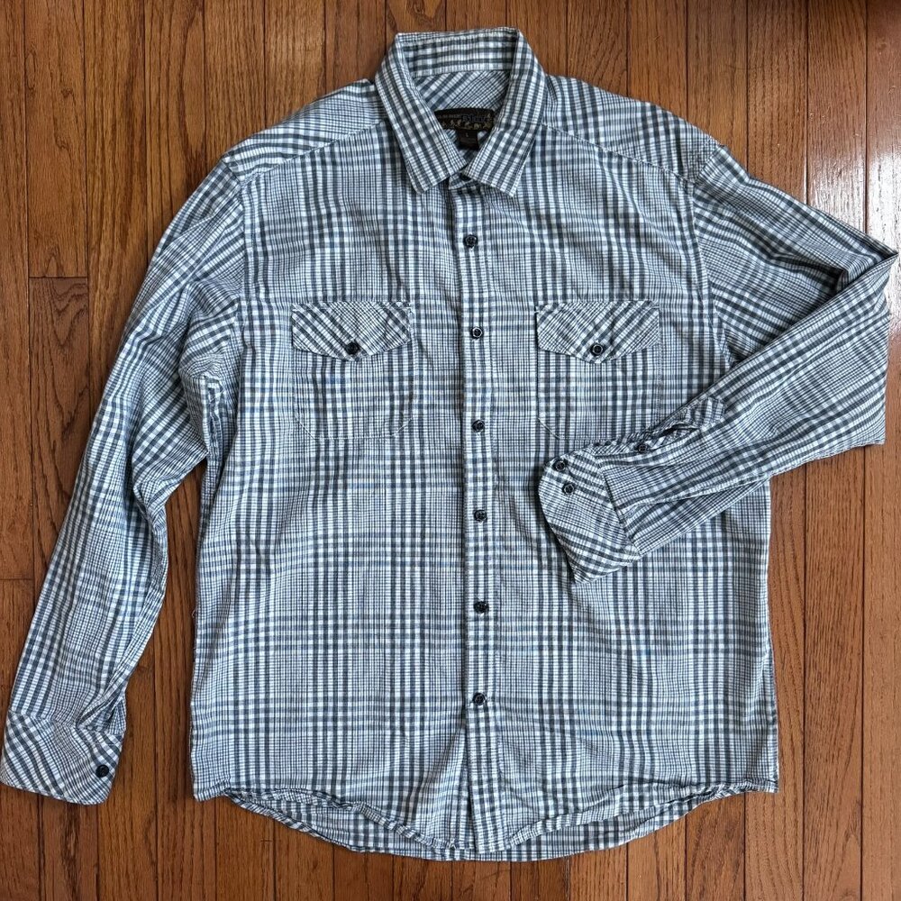 Pronto Uomo Plaid Gray-Blue Cotton Button‑Down Shirt – Men’s Large